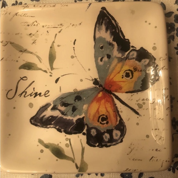 CERTIFIED INTERNATIONAL 6” SQUARE PLATE SUSAN WINGET - BUTTERFLY, Lot of 4 - Picture 5 of 7